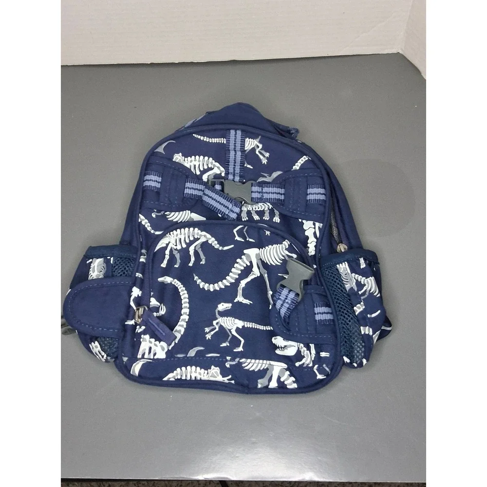 Pottery Barn Kids Navy Blue Dinosaur Skeleton Print Backpack School Bag Small